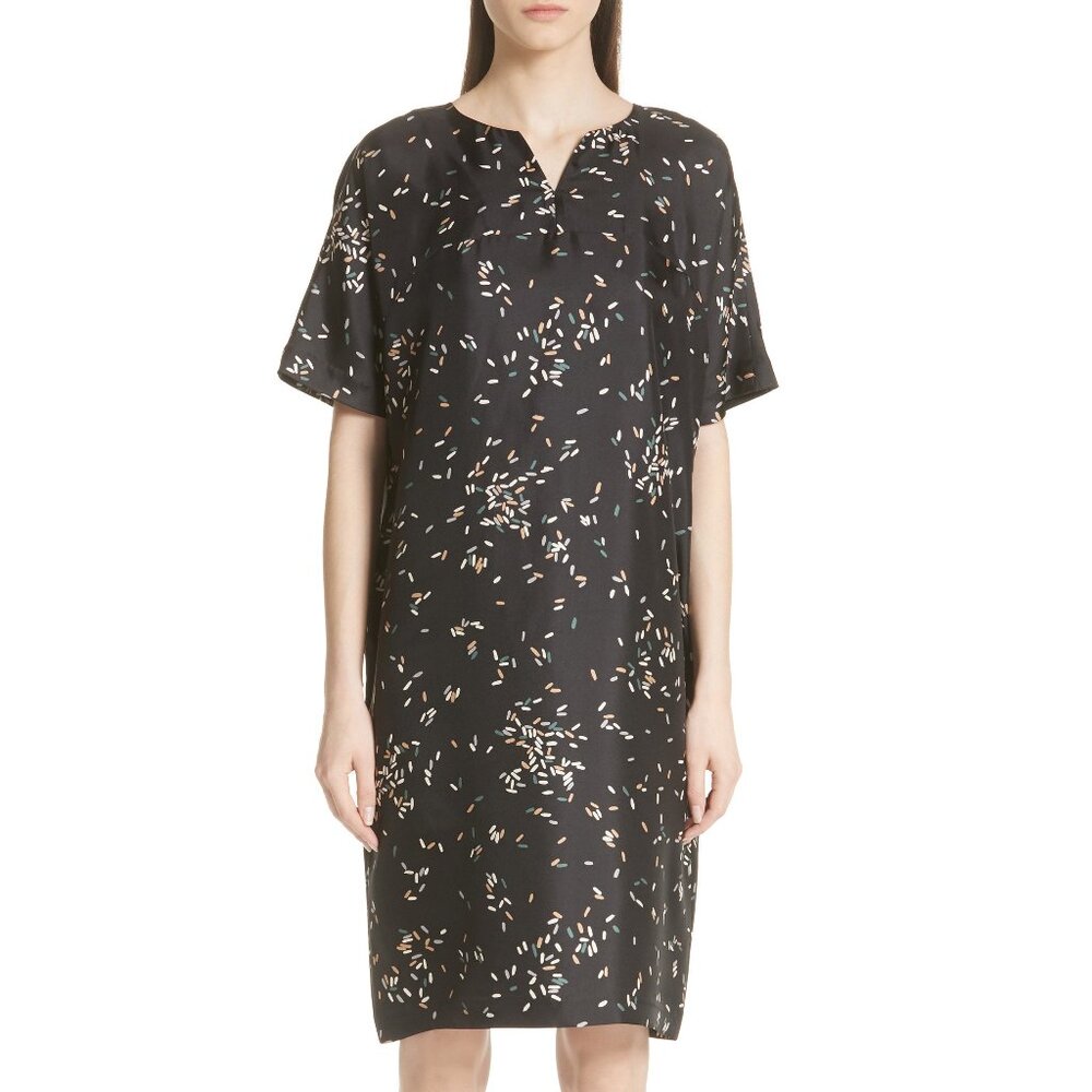 Lafayette 148 Thoren Black Silk Sprinkles-Print Shift Dress